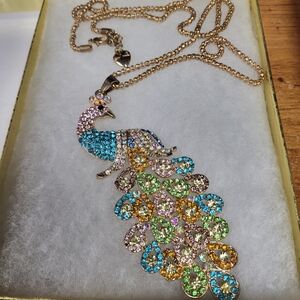 Elegant Multicolor Peacock Pendant Necklace